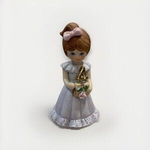 ENESCO Growing Up Birthday Girls Age 4 Lavender Dress Brown Brunette Hair 1982